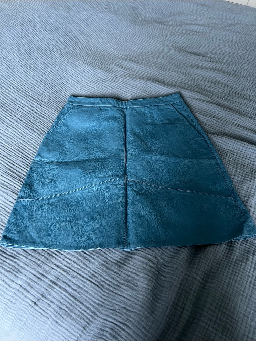 DJI Teal A-Line Leather Skirt